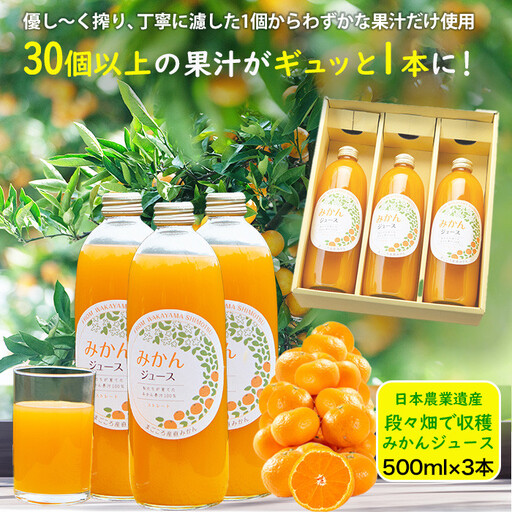 [定期便 毎月発送・全3回] 下津蔵出しみかん ジュース 500ml×3本 まごころ産直みかんより直送 果汁100% 農園直送 [2027年3月発送開始]