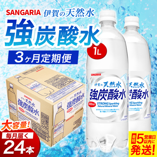 【3ヶ月定期便】サンガリア　伊賀の天然水　強炭酸水　1ケース（500mL×24本）【igge-tkb0002】