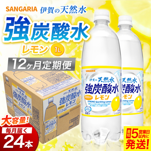 【12ヶ月定期便】サンガリア　伊賀の天然水　強炭酸水　レモン　1ケース（500mL×24本）【igge-tkb0008】