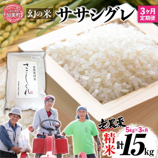 [新米予約][ 希少品種米 ] 米 令和8年 宮城県産 ササシグレ ( 栽培期間中農薬・肥料不使用 ) [ 3回 定期便 ] 精米 白米 5kg × 3ヶ月 ( 合計 15kg )無農薬 |nt-ss05-t3-r8