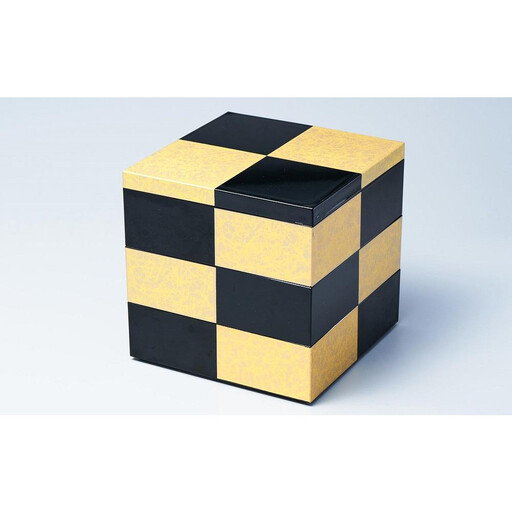 山中漆器　市松GOLD5.0三段重（黒）