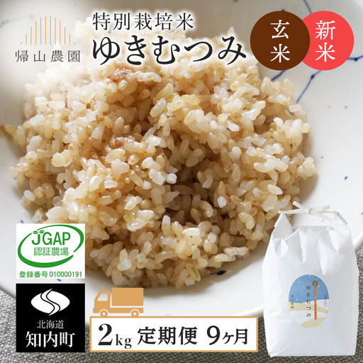 [令和8年産新米予約] [定期便9カ月]新米発送 玄米「ゆきむつみ2kg」特別栽培米産地直送[帰山農園]