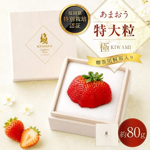 あまおう 「 極 」 特大粒 1粒（約80g） いちご イチゴ 苺 果物 くだもの フルーツ 果実 果肉 希少 桐箱 贈り物 贈答用 プレゼント 国産 福岡県産 【 2026年11月下旬-2027年4月上旬発送予定 】