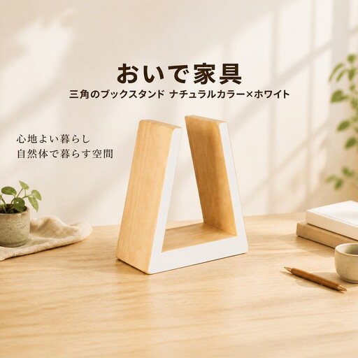 三角のブックスタンド ナチュラルカラー×ホワイト