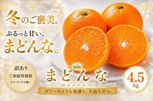 ＜訳あり 愛媛県産まどんな 合計約4.5kg＞『2026年11月下旬～1月下旬迄に順次出荷予定』 マドンナ ぷるぷる 食感 甘い ご家庭用 果汁 果物 くだもの フルーツ みかん オレンジ 柑橘 人気柑橘 特産品 株式会社OSN 愛媛県 西予市 【常温】OOS0039