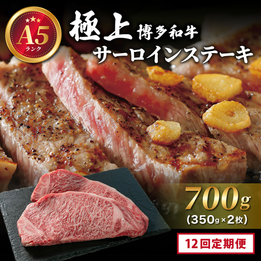 ＜定期便・全12回＞A5ランク！極上 博多和牛 サーロイン ステーキ 350g×2枚