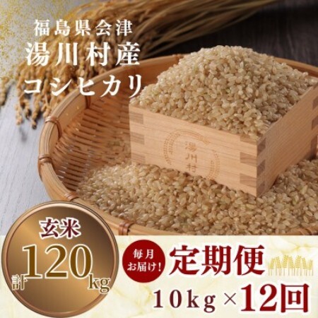 [毎月定期便]湯川村産コシヒカリ 玄米10kg(R8.10月-12月・R9.1月-9月)全12回
