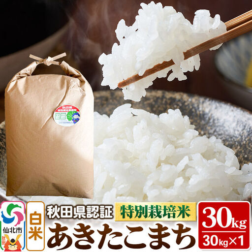 あきたこまち（白米）30kg×1袋 米 令和7年産 秋田県認証 特別栽培米