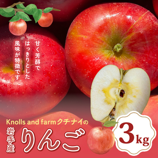 Knolls and farm クチナイのりんご 3kg 品種おまかせ [令和8年9月中旬以降発送予定] 岩手県 北上市