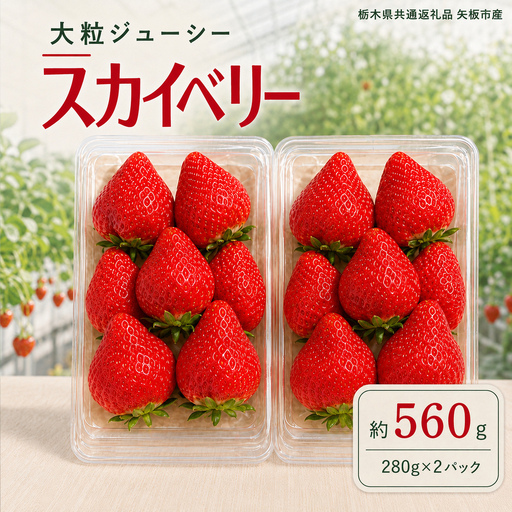 澳原さんの「スカイベリー」 560g (280g×2P)| 栃木県共通返礼品 矢板市産 いちご 果物 フルーツ 栃木県下野市