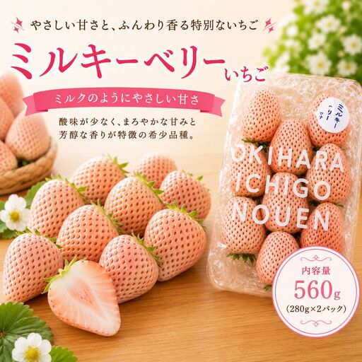 [先行予約]いちご ミルキーベリー 560g (280g×2P)|栃木県 那珂川町 送料無料