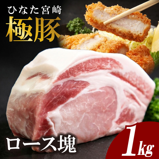 豚ロース ひなた宮崎極豚ロース塊 500g×2P(豚肉 豚 ロース ブロック とんかつ トンテキ 生姜焼き)