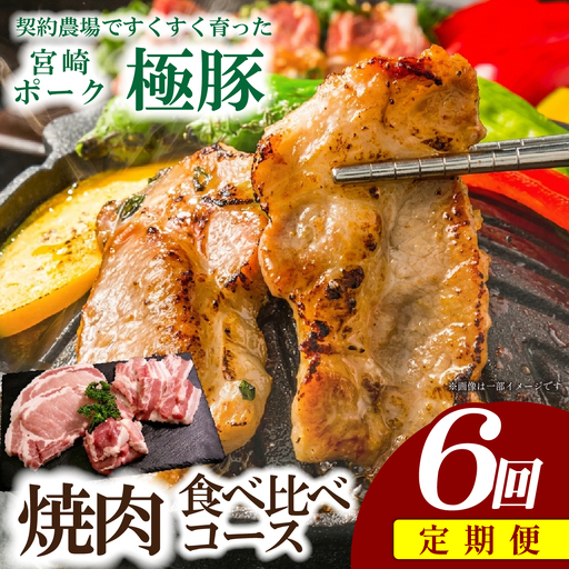 豚肉 [定期便]契約農場ですくすく育った宮崎極豚焼肉食べ比べコース 6回 豚