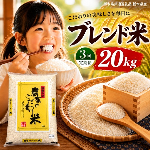 【定期3回】栃木県産 ブレンド米 20kg【栃木県共通返礼品】