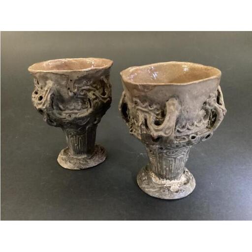 縄文・火焔型土器のフリーカップ　2個セット　8cm×11cm　213ｇ 陶芸品 食器 カップ セット 新潟市