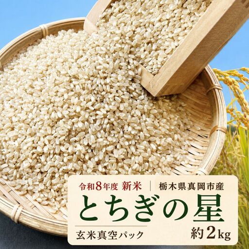 【先行予約】 訳あり 令和8年度 新米 真岡市産とちぎの星（玄米真空パック) 約2kg