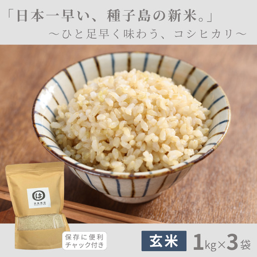 【 好評出荷中 】種子島  玄米 コシヒカリ 3kg　NFN695【200pt】 //  米 コシヒカリ こしひかり 早場米 超早場米 令和8年産米 げんまい ゲンマイ