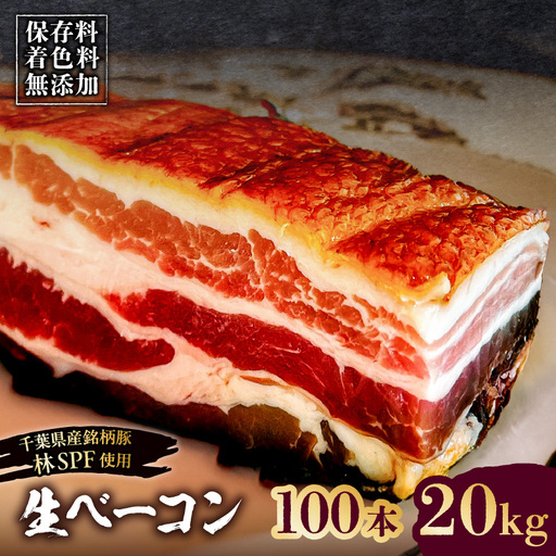 生ベーコン【保存料・着色料無添加】《国産銘柄豚 林SPFプレミアムポーク 豚バラ》100本 20kg 【kt088-005-11】