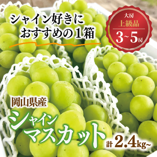 シャインマスカット 上級品 大3-5房/計2.4kg〜(岡山県産) 食べ応え満点のシャインをお届け!