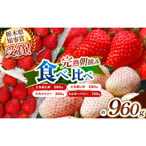 いちご4品種 食べ比べセット 960g （とちあいか・とちおとめ・ミルキーベリー・ スカイベリー）