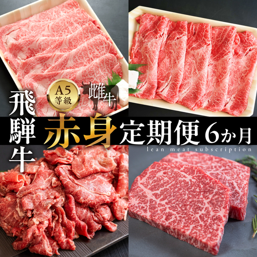 飛騨牛 A5 牝牛 赤身 6か月定期便 すき焼き しゃぶしゃぶ 黒毛和牛 希少部位 極上 赤身 冷凍 精肉店ふじた 岐阜県 大垣市