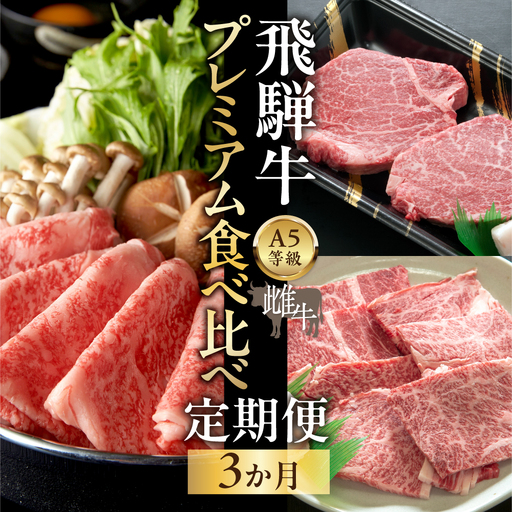 飛騨牛 [特上]A5 牝牛 プレミアム食べ比べ 3か月定期便 ステーキ ヒレ シャトーブリアン 焼肉 しゃぶしゃぶ牛肉 焼肉 高級 黒毛和牛 和牛