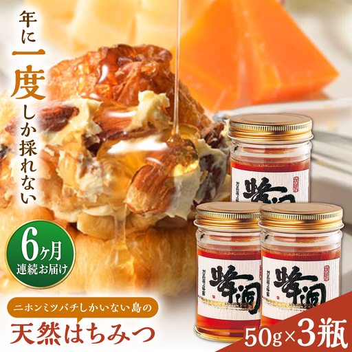 【全6回定期便】対馬 天然 和蜂 蜂蜜 50g 3瓶 《対馬市》【うえはら株式会社】 新鮮 濃密 ニホンミツバチ ハチミツ ギフト 甘い 受賞 フルーティ 特産品[WAI123]