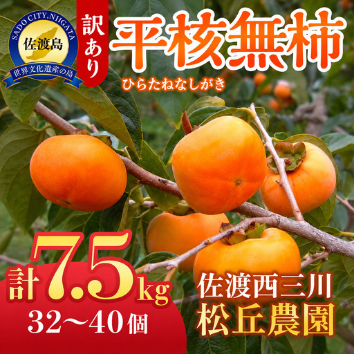 [訳あり]佐渡産 平核無柿(ひらたねなしがき)7.5kg 32〜40玉 種なし 松丘農園