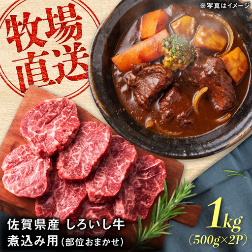 佐賀県産 しろいし牛 煮込み用 1,000g(500g×2パック) / 牧場直送 国産 牛肉 ビーフシチュー / 佐賀県 / 有限会社佐賀セントラル牧場