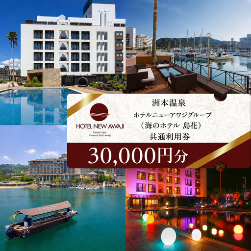 ホテルニューアワジ グループ (海のホテル島花) 共通 利用券 30000円分 洲本温泉 ホテル 宿 旅行 旅行券 宿泊 宿泊券 温泉 温泉宿泊券 温泉旅行 露天風呂 淡路牛 海鮮 淡路島 洲本市