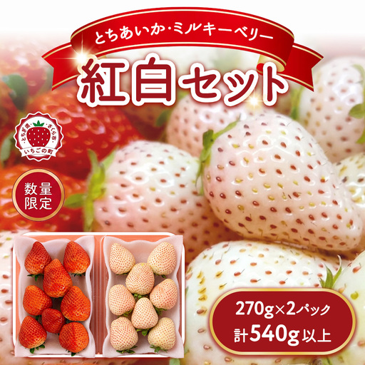 [数量限定]紅白セット(とちあいか・ミルキーベリー) 270g×2パック 540g以上 