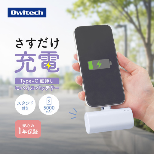 モバイルバッテリー 軽量 小型 タイプC 5000mAh ムーンライトブルー