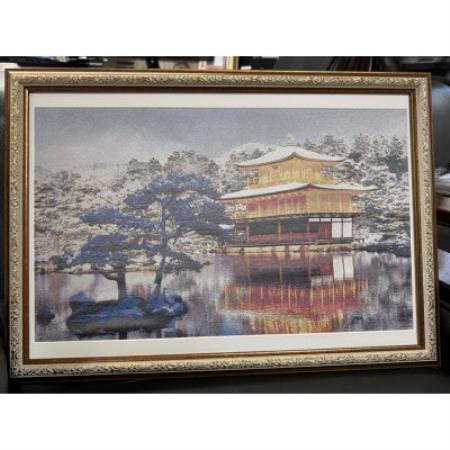 写真織絵画(金閣寺) シルク100% 大切な人への贈り物にも[京都府与謝野町]