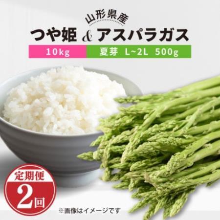 [発送月固定定期便]川西町産つや姫10kgアスパラガス(夏)L〜2L 500g全2回[配送不可地域:離島・北海道・沖縄県・信越、北陸・近畿・中国・四国・九州]