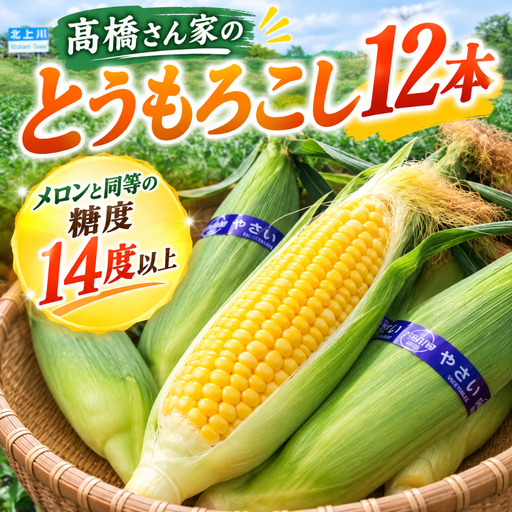 [予約受付 R9年 7月 中旬以降 発送開始予定]髙橋さんの とうもろこし 12本セット 2027年度 [メロンと同等の糖度]岩手県 北上市 C0083 旬 季節 食材 野菜 甘い 美味しい 岩手 とうもろこしト 予約