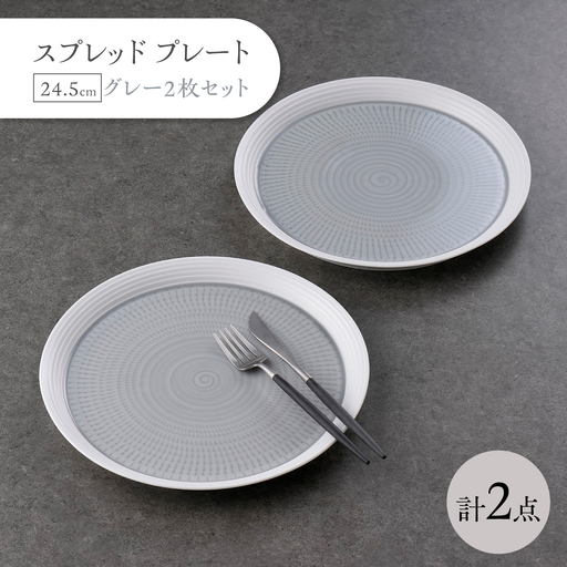 [波佐見焼]スプレッド プレート 24.5cm グレー 2枚セット[一真窯][BB71]