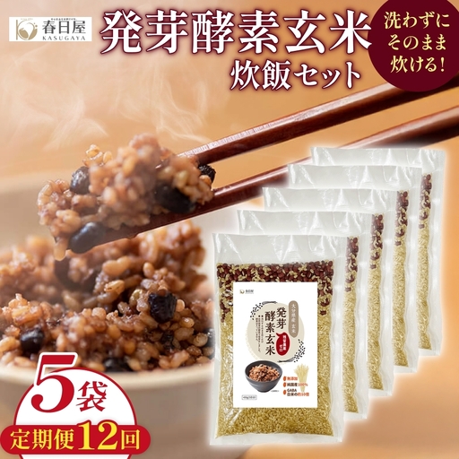 【 定期便12回 】発芽酵素玄米炊飯セット 3合  (450g)  洗わずそのまま炊ける 無洗米 5袋 米 玄米 発芽玄米 酵素 お米 食物繊維 モチモチ お手軽 簡単 大分県 大分 玖珠町 玖珠