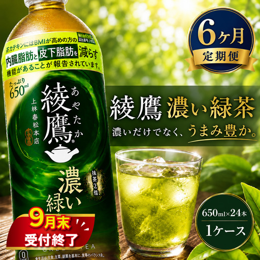 6ヶ月 定期便 綾鷹 濃い 緑茶 650ml x 24本 セット 緑茶