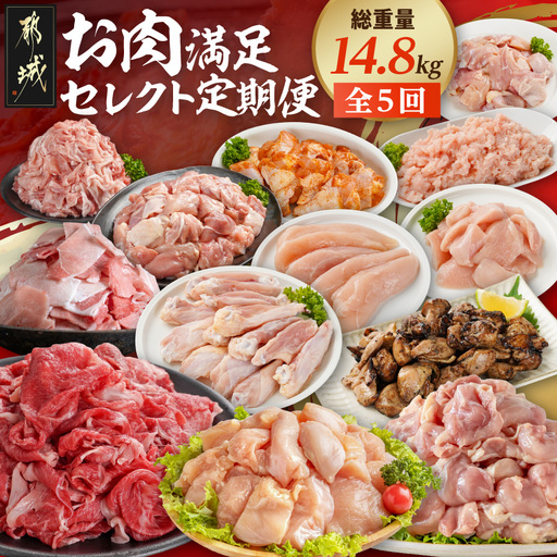 【☆セレクト定期便☆】お肉満足定期便(5ヶ月)≪2027年お届け≫〔T66E-5-S006〕_(都城市) 宮崎県 若鶏 モモ ムネ カット済 手羽 ささみ 炭火焼 豚肉 牛肉 小間切れ 切り落とし