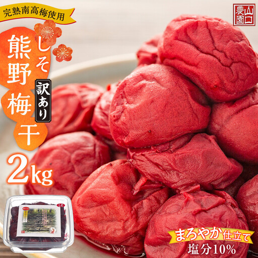 完熟南高梅使用 くずれ梅 しそ熊野梅干 2kg 塩分10％ 訳あり まろやか仕立て