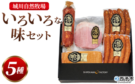 ＜城川自然牧場 いろいろな味セット 5種＞ サラミ ベーコン 粗挽きウインナー ペッパーウインナー 豚肉 牛肉 国産 加工品 詰め合わせ 贈答用 城川ファクトリー 愛媛県 西予市【冷蔵】『1か月以内に順次出荷予定』SSF0015