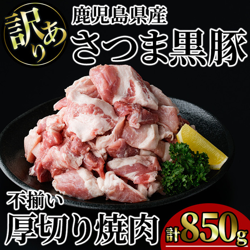 [訳あり]鹿児島県産 さつま 黒豚 不揃い 厚切り 焼肉 (計850g・850g×1P) 鹿児島県産 豚肉 黒豚 [KNOT]