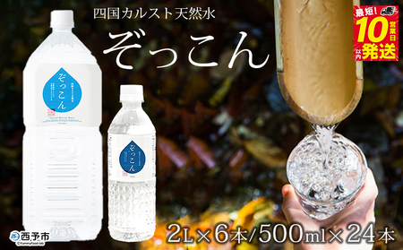 四国カルスト天然水ぞっこん 500mL×24本、2L×6本