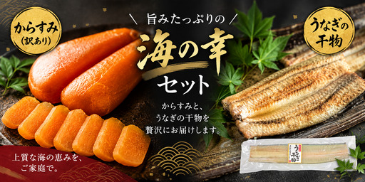 [セット]国産からすみ 訳あり品 片腹1本×1袋(70g以上)+うなぎの干物 1尾