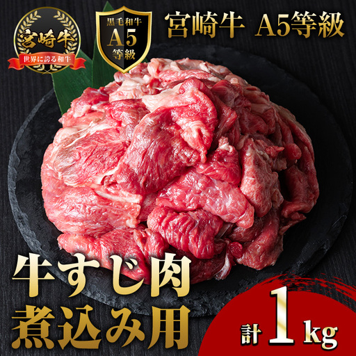 A5 等級 宮崎牛 すじ肉 煮込み用(計1kg・500g×2P) 黒毛和牛 牛スジ肉 牛 牛肉 肉 にく 牛すじ煮込み 煮込み どて煮 カレー ビーフシチュー おでん スープ 冷凍 個包装【OT-13】【KNOT合同会社】