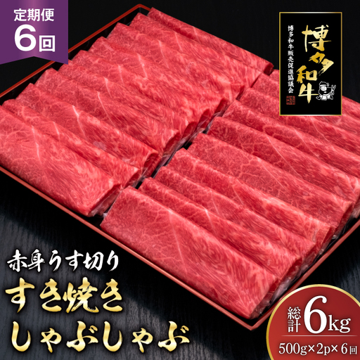 肉 博多和牛 赤身うす切り 500g 2p 計1kg 6回 定期便 総計 6kg