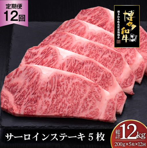 肉 博多和牛 サーロインステーキ 200g 5枚 計 1kg 12回 定期便 総計 12kg