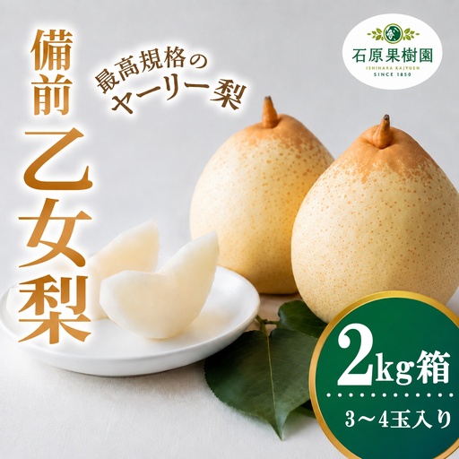 備前乙女梨 ヤーリー梨 2kg箱 赤秀 3〜4玉入り 岡山県産[ishk030-01]