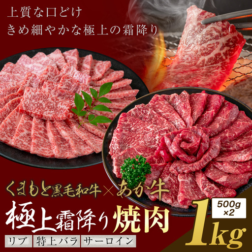 黒毛和牛 あか牛 極上霜降り リブ サーロイン 特上バラ 焼肉 1kg