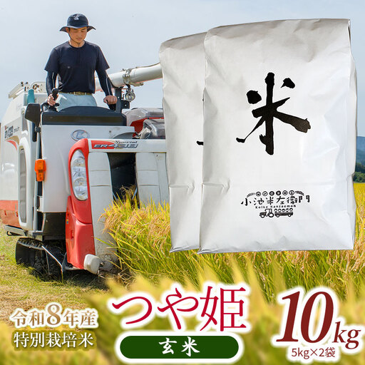 【令和8年産】特別栽培米 つや姫 玄米 10kg (5kg×2袋) 山形県庄内産 小池半左衛門